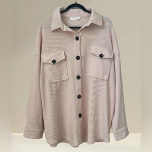 Ces Femme Soft Ribbed Knit Shacket Oversized Shirt Jacket Womens Size Large